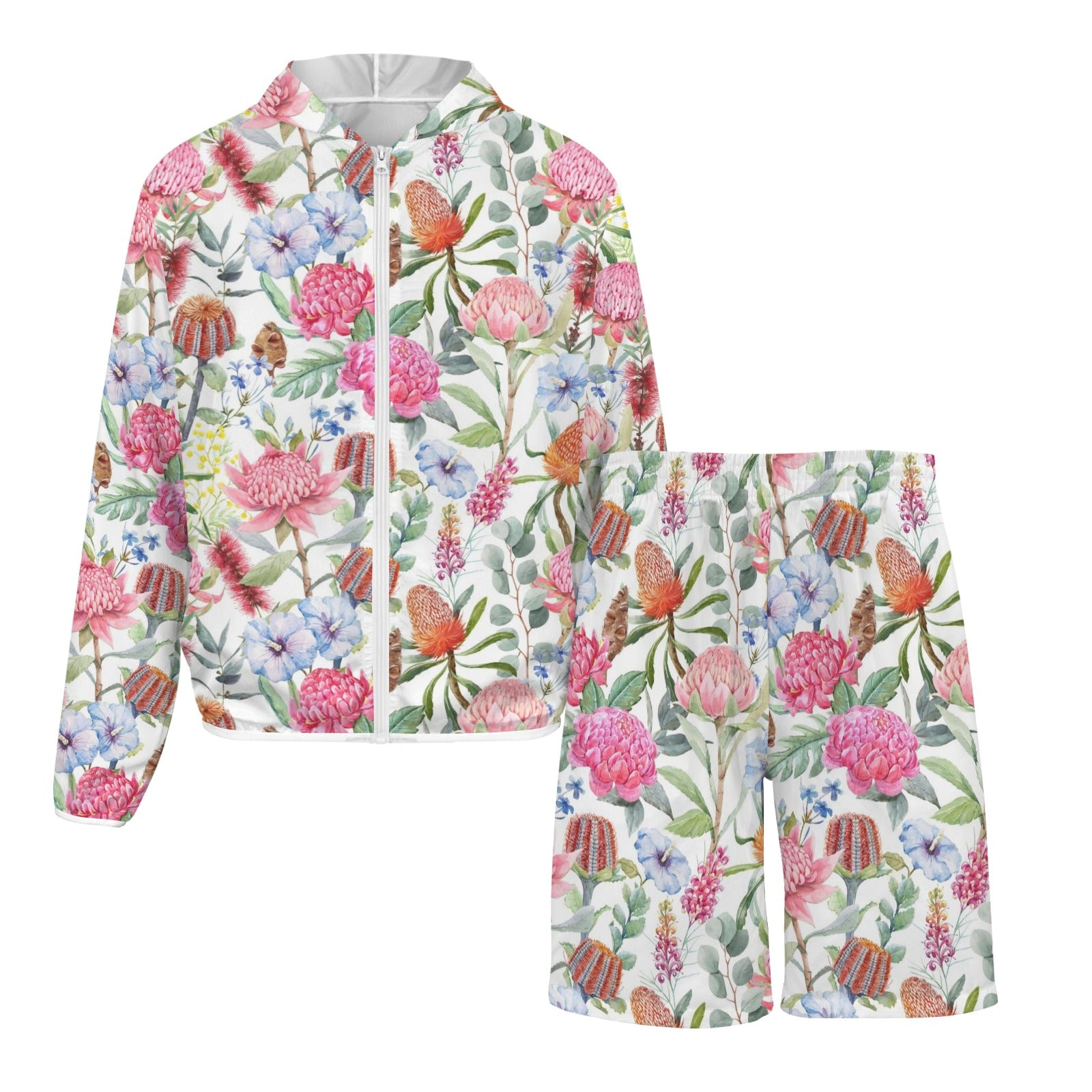 Australian Flowers Men's Lightweight Sun Hoodie & Shorts Set Men's Lightweight Sun Hoodie & Shorts Plants Printed Offshore