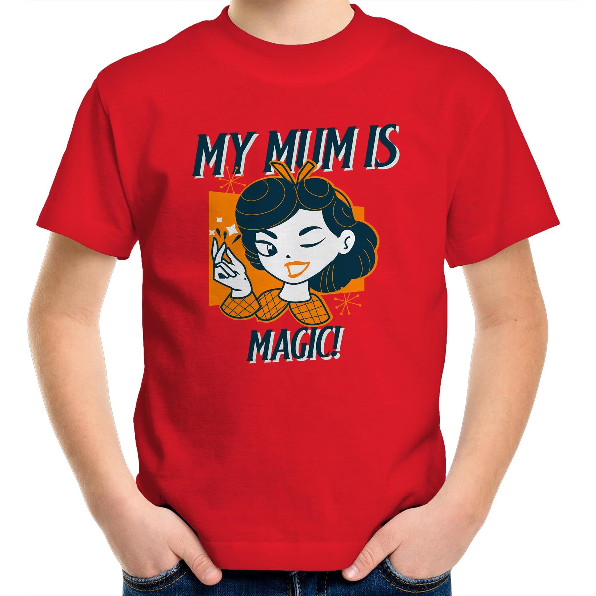 My Mum Is Magic - Kids Youth T-Shirt Red Kids Youth T-shirt Mum Printed In Australia