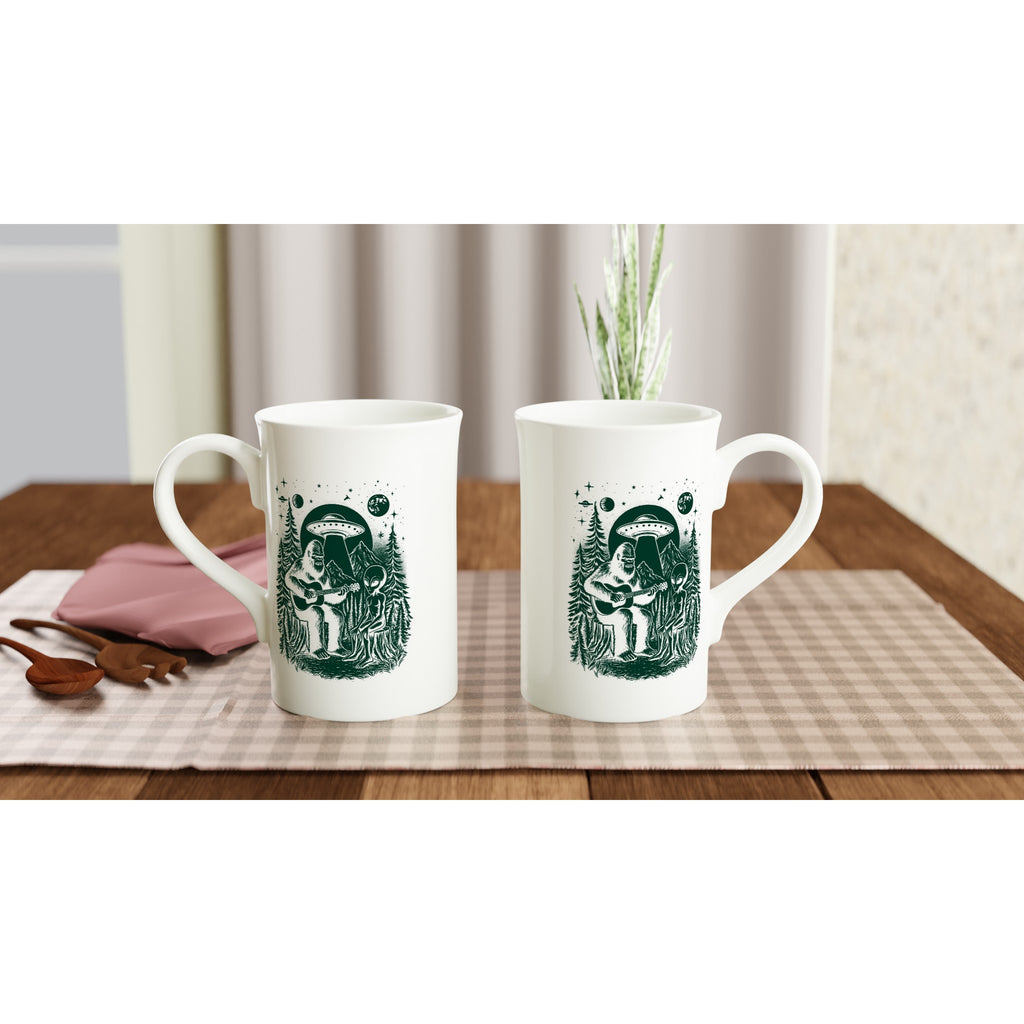 Alien And Bigfoot Play Guitar - White 10oz Porcelain Slim Mug Porcelain Mug Globally Fulfilled Music Sci Fi