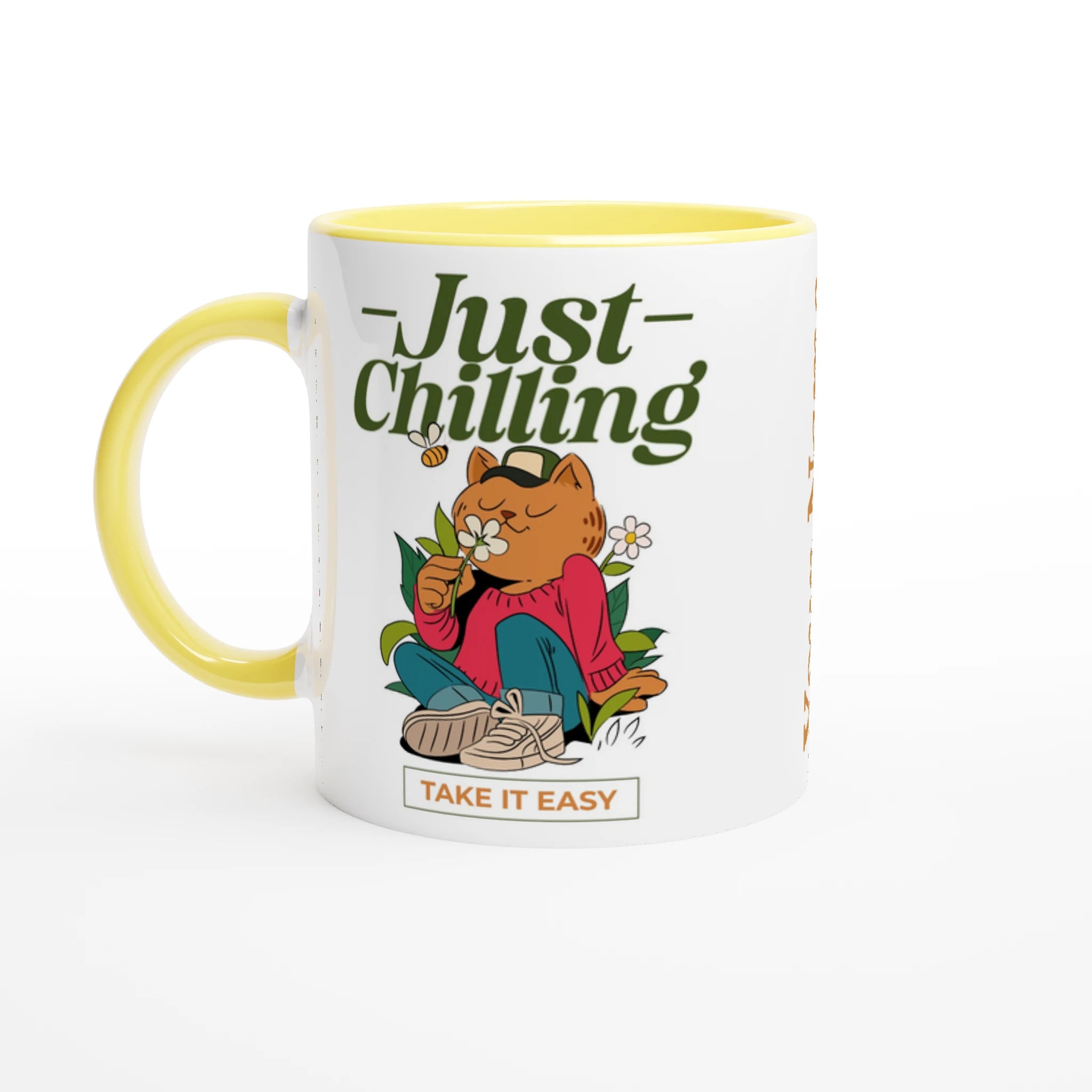 Personalised - Just Chilling - White 11oz Ceramic Mug with Colour Inside Ceramic Yellow Personalised 11oz Mug animal customise Globally Fulfilled personalise