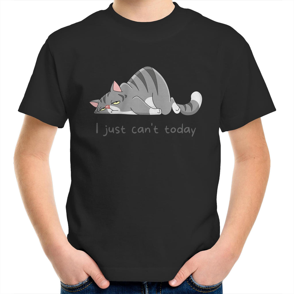 Cat, I Just Can't Today - Kids Youth T-Shirt Black Kids Youth T-shirt animal Printed In Australia