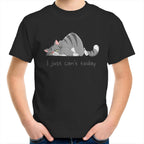 Cat, I Just Can't Today - Kids Youth T-Shirt Black Kids Youth T-shirt animal Printed In Australia