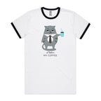 Not Before My Coffee, Cranky Cat - Staple Ringer Tee White Black Ringer T-Shirt animal Coffee Printed In Australia