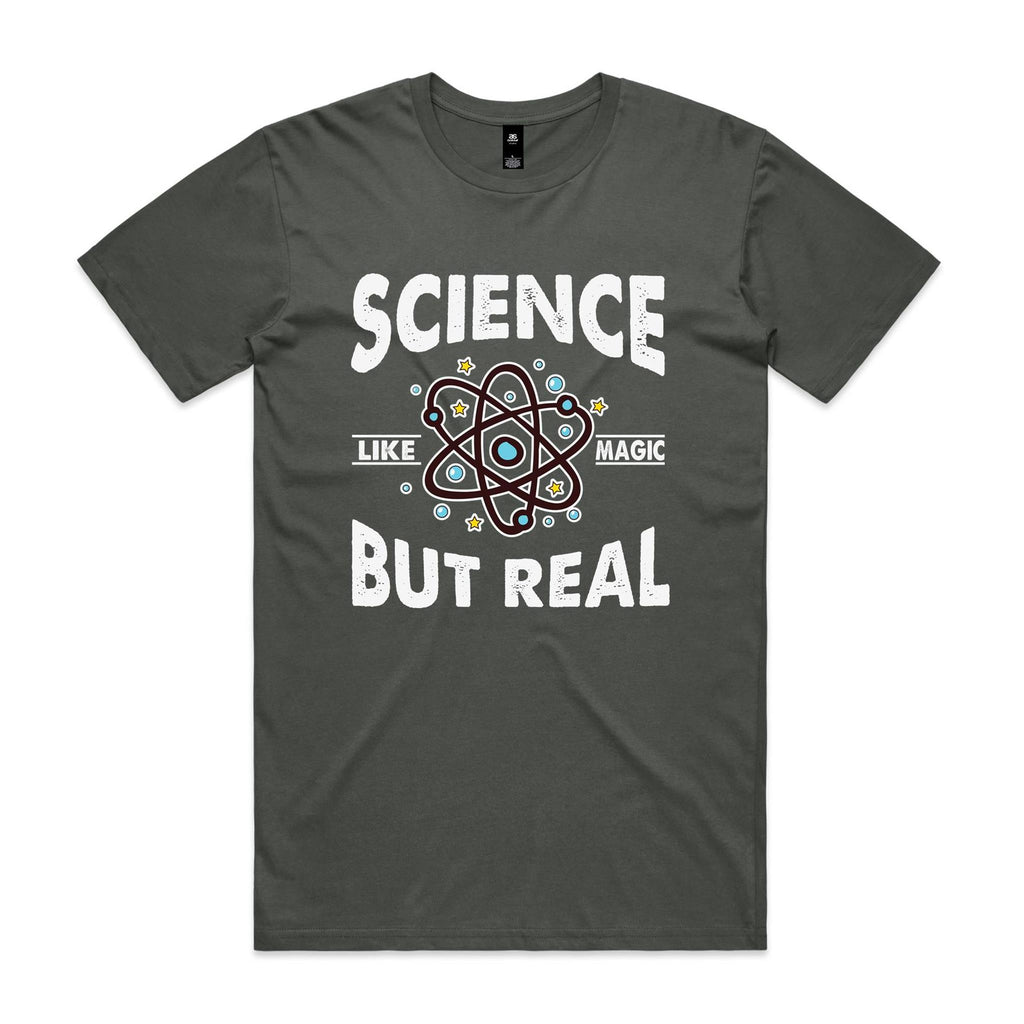Science, It's Like Magic But Real Men's AS Colour T-shirt Charcoal Mens T-shirt Printed In Australia Science