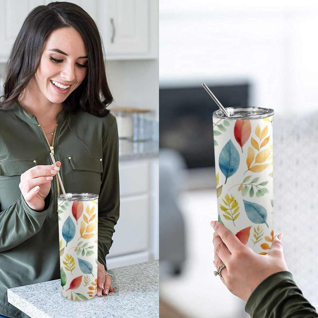 Autumn Leaves - 20oz Tall Skinny Tumbler with Lid and Straw