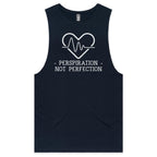 Perspiration Not Perfection - Tank Top Tee Navy Drop Arm Tank Top Fitness Printed In Australia