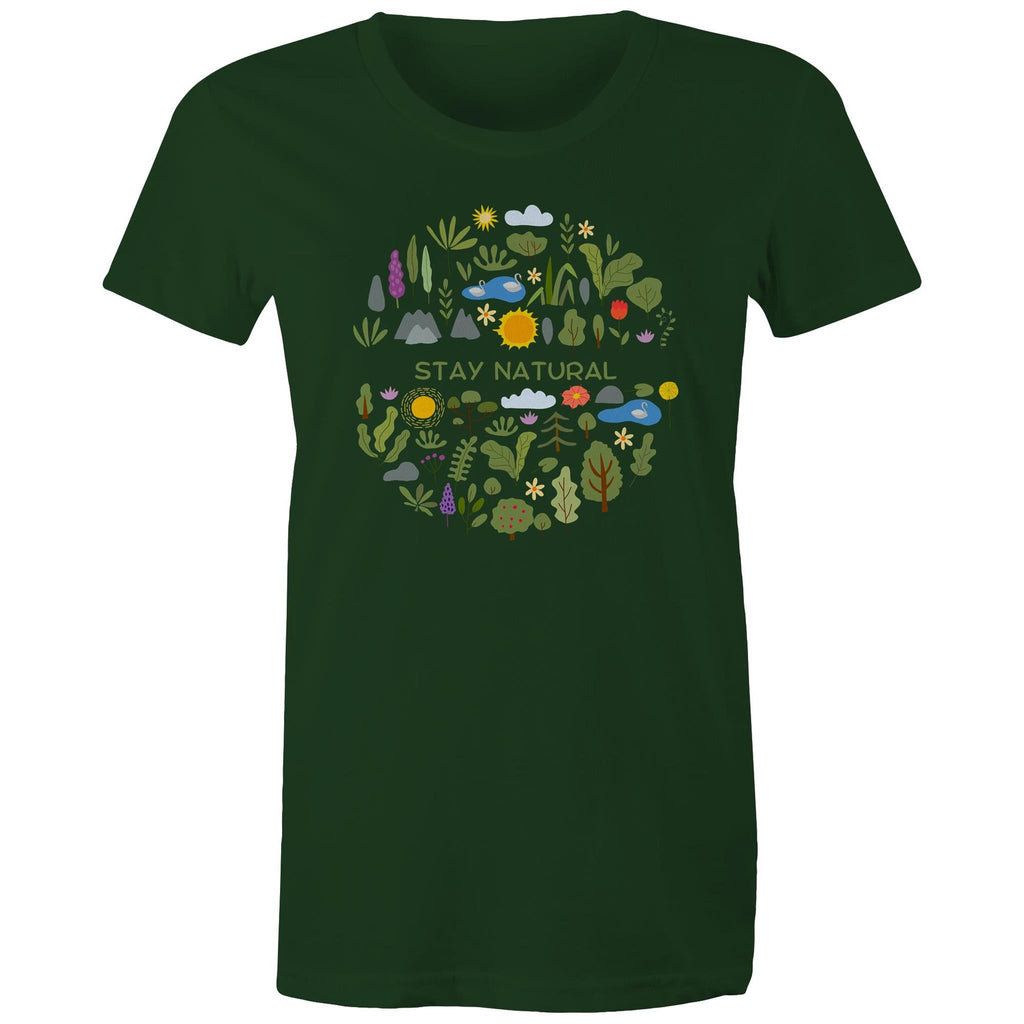 Stay Natural - Womens T-shirt Forest Green Womens T-shirt Plants Printed In Australia