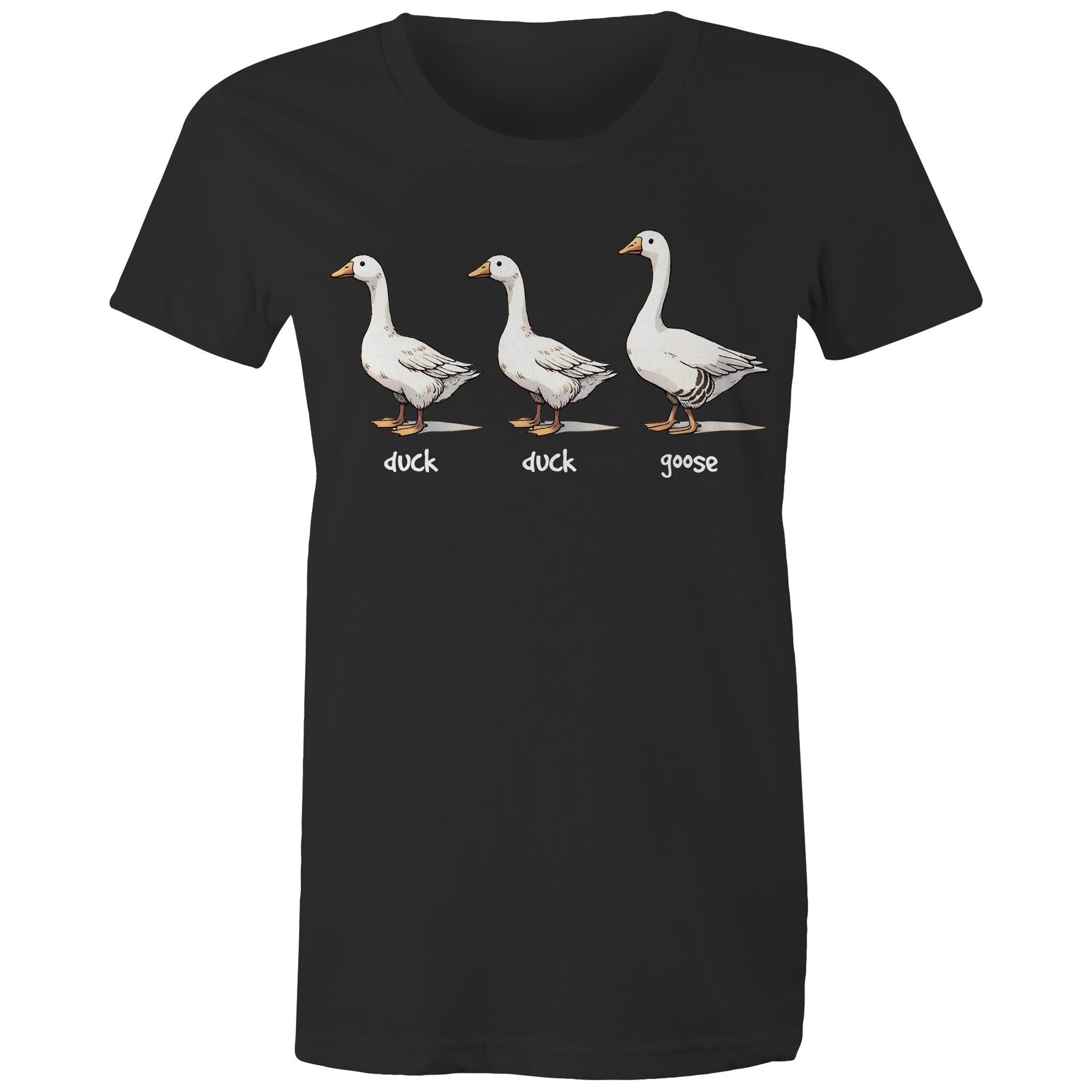 Duck Duck Goose - Womens T-shirt Black Womens T-shirt animal Games Printed In Australia