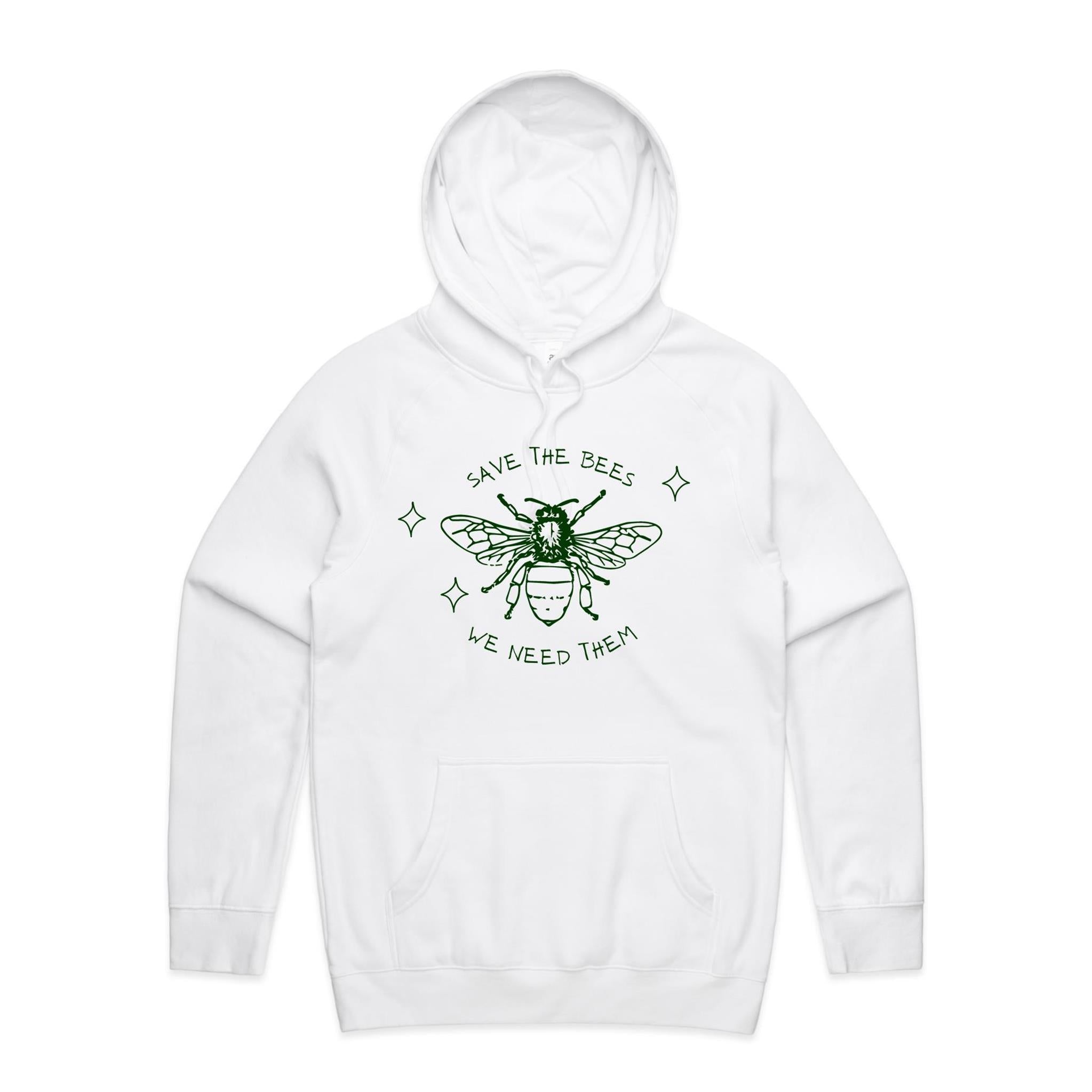 Save The Bees - Mens Hoodie White Mens Hoodie Environment Printed In Australia