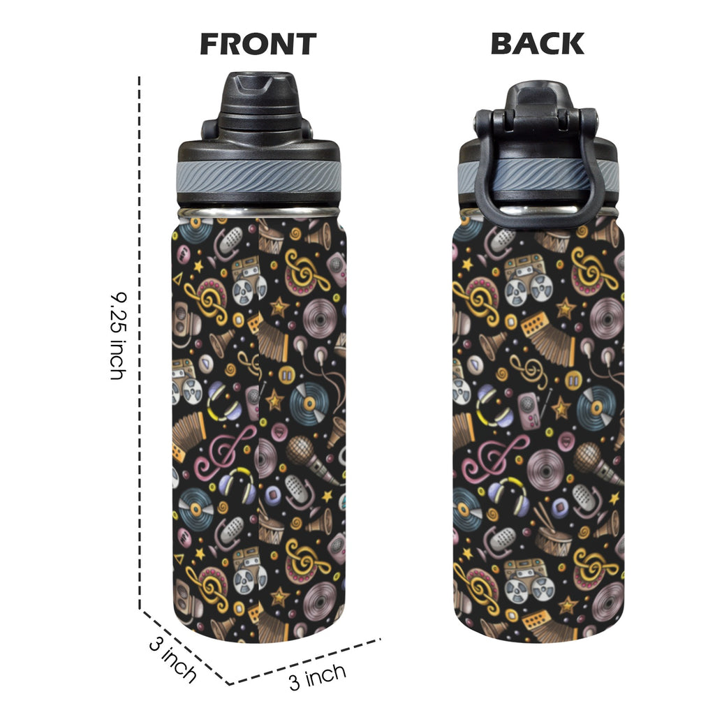 Retro Music Mix - Insulated Water Bottle with Dual-Use Lid (18oz) Insulated Water Bottle with Dual-Use Lid (18oz) Music Printed Offshore Retro