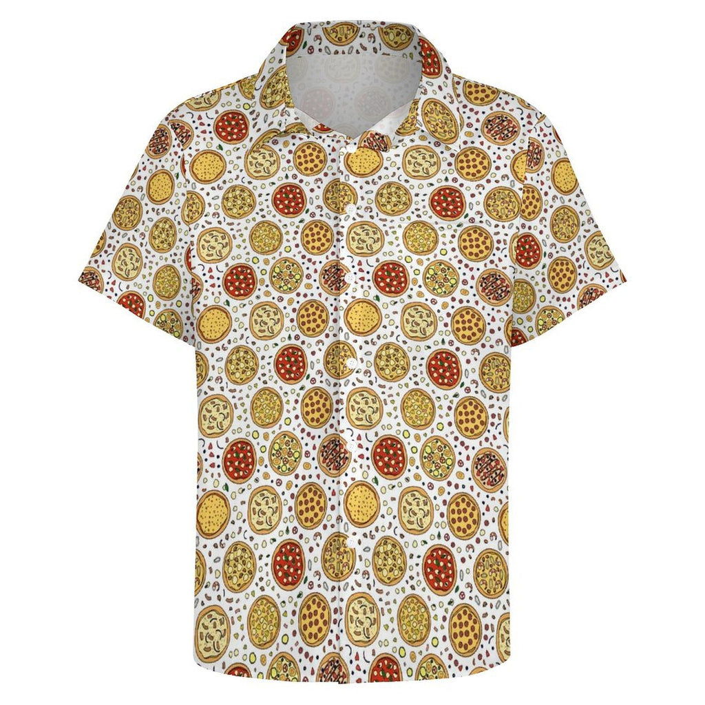Round Pizzas On White Women's Short-Sleeve Button Up Shirt Women's Short-Sleeve Button Up Shirt Food Printed Offshore