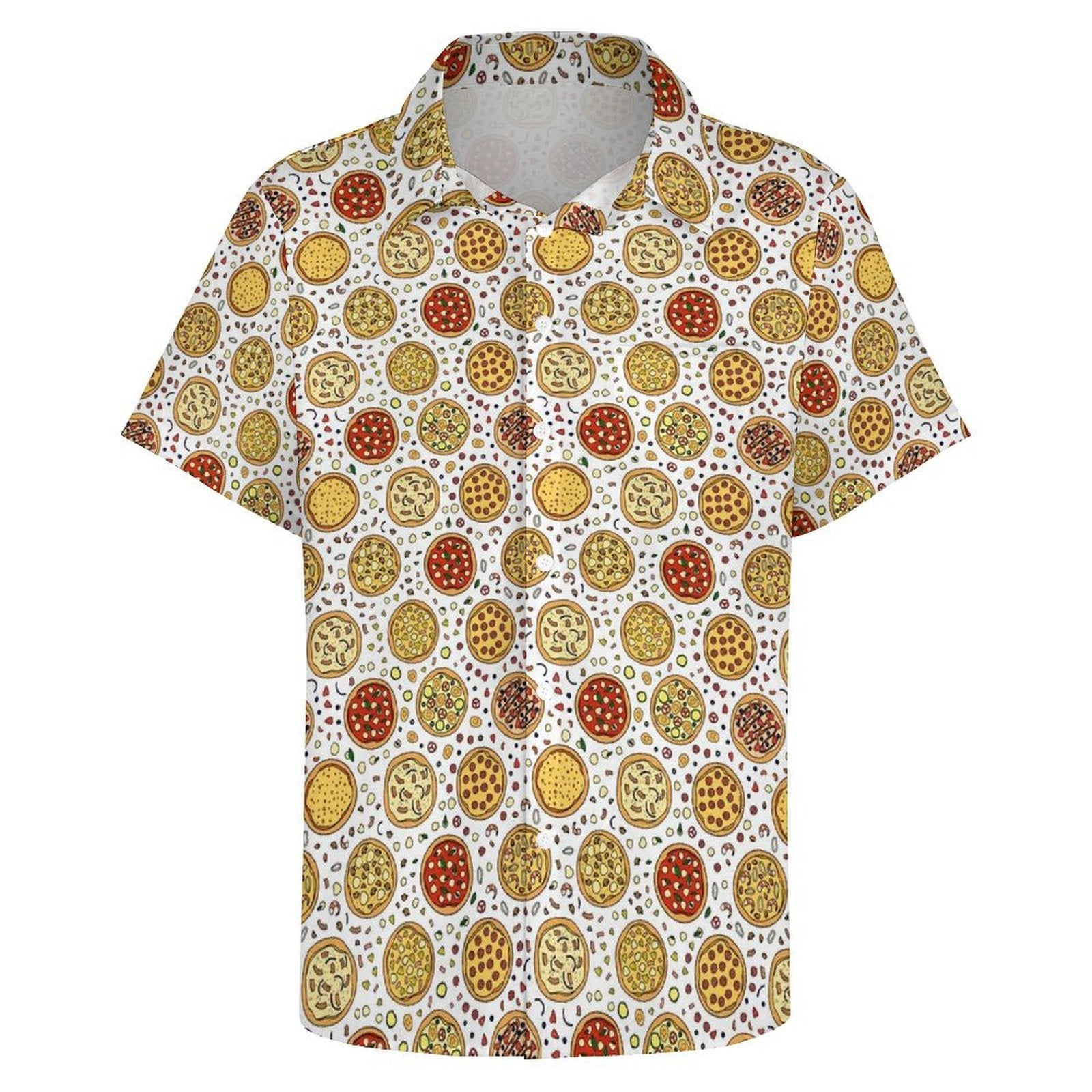 Round Pizzas On White Women's Short-Sleeve Button Up Shirt Women's Short-Sleeve Button Up Shirt Food Printed Offshore
