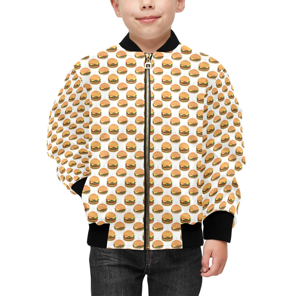 Hamburgers on White Kids Bomber Jacket Kids Bomber Jacket Food Printed Offshore