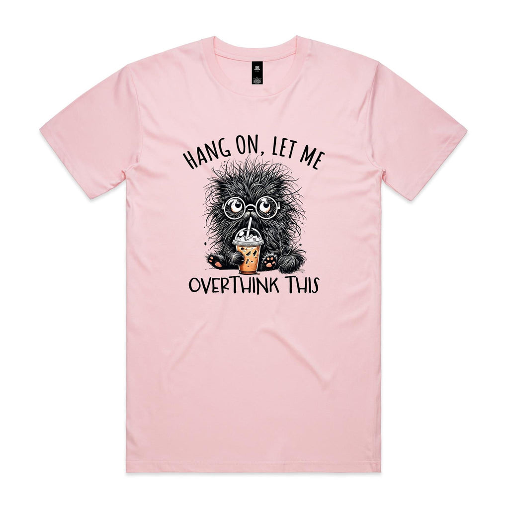Frazzled Cat, Hang On Let Me Overthink This Men's AS Colour T-shirt Pink Mens T-shirt animal Printed In Australia