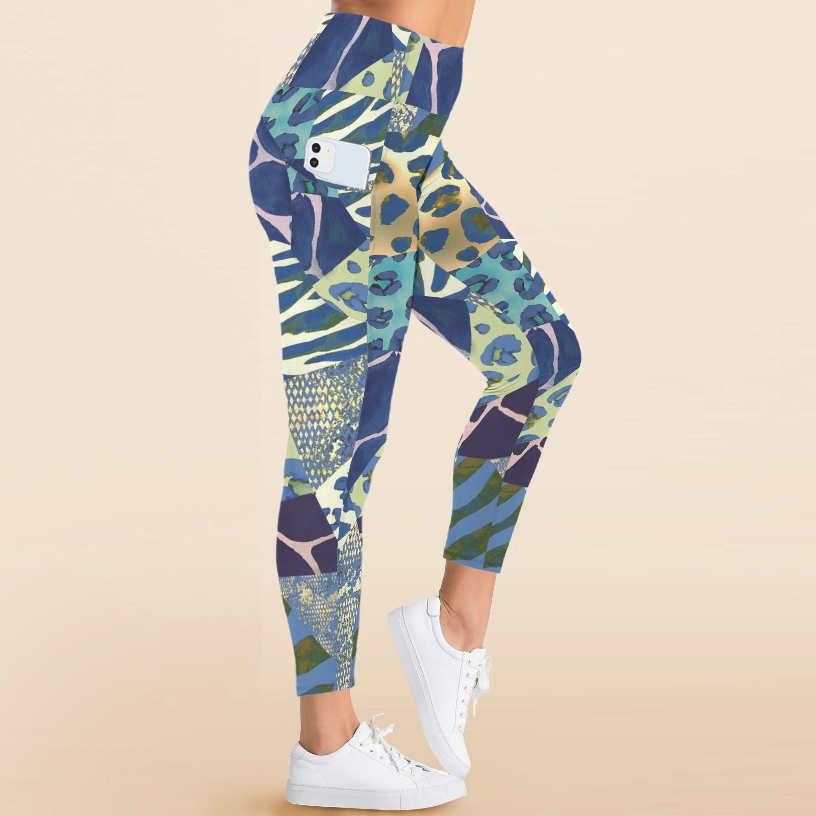 Animal Mosaic - Women's High Waist Pockets Yoga Leggings
