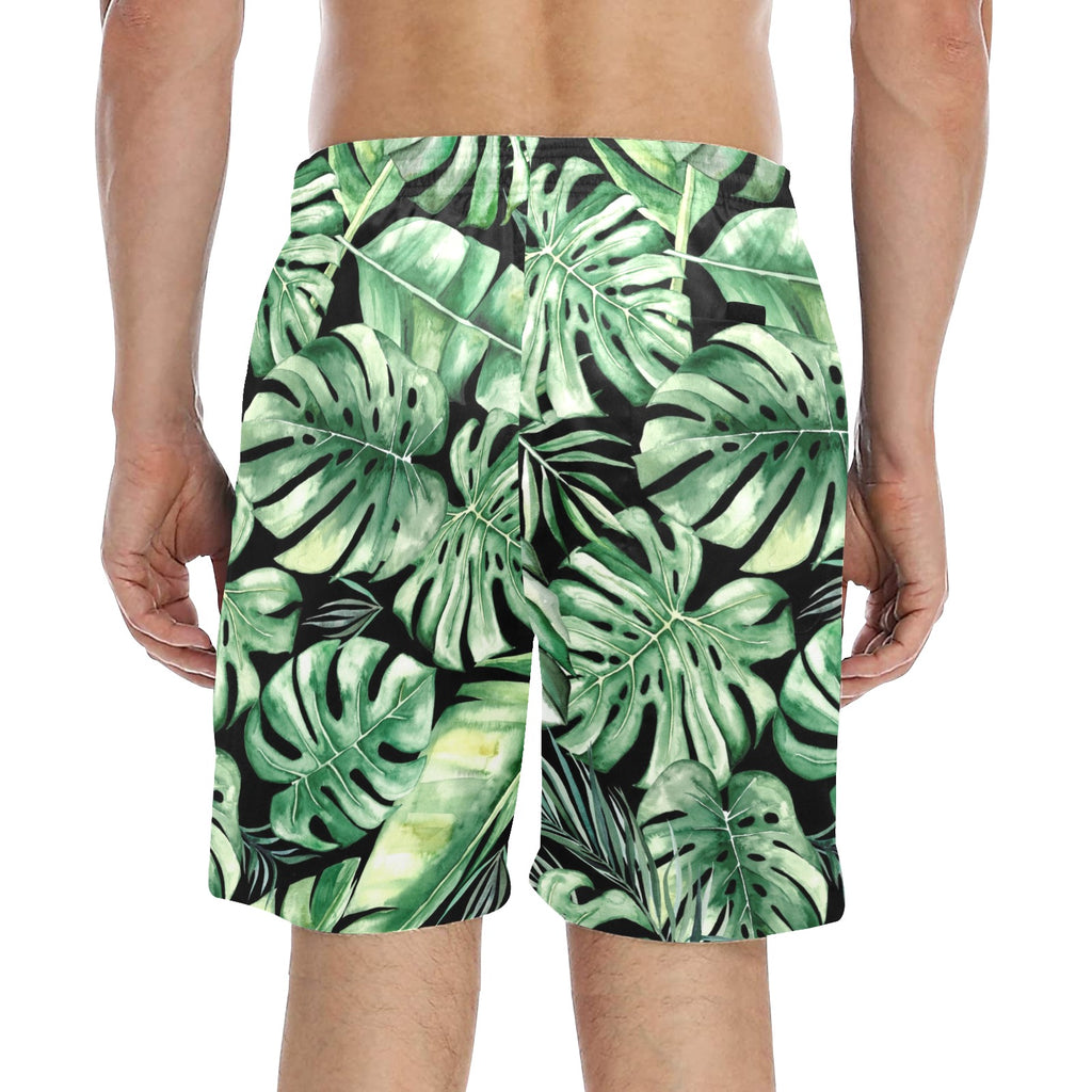 Jungle Leaves Men's Mid-Length Beach Shorts Men's Mid-Length Beach Shorts Plants Printed Offshore