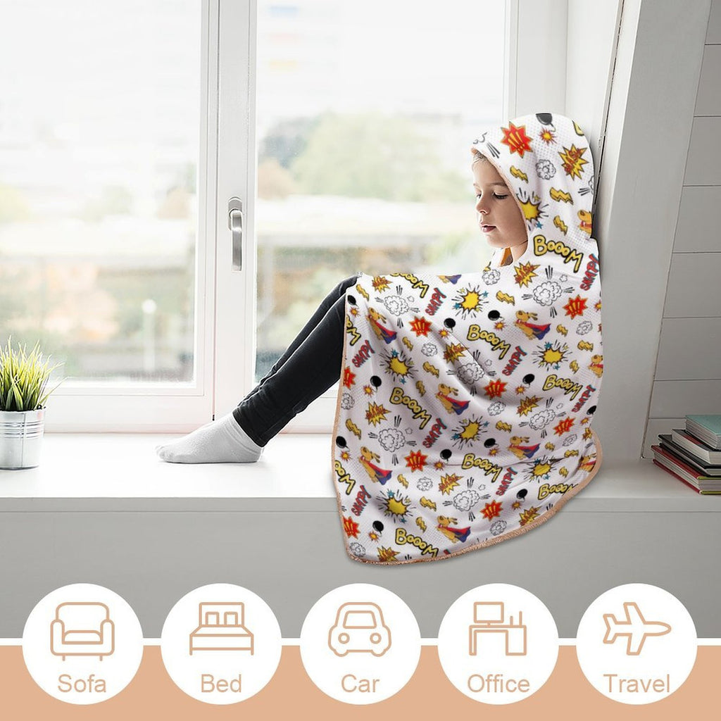 Super Dog, Comic Book Kids Hooded Blanket 100cm x 130cm Kids Hooded Blanket comic Printed Offshore