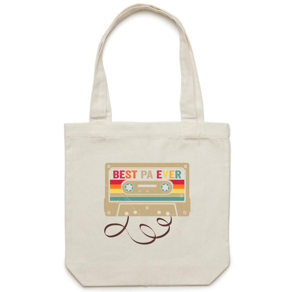 Best Pa Ever, Cassette Tape - Canvas Tote Bag Cream One Size Tote Bag Dad Music Printed In Australia