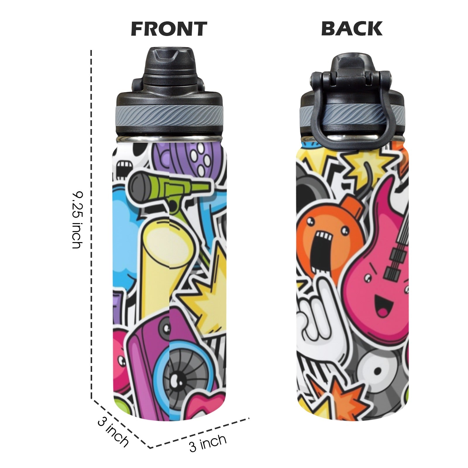 Sticker Music - Insulated Water Bottle with Dual-Use Lid (18oz) Insulated Water Bottle with Dual-Use Lid (18oz) Music Printed Offshore