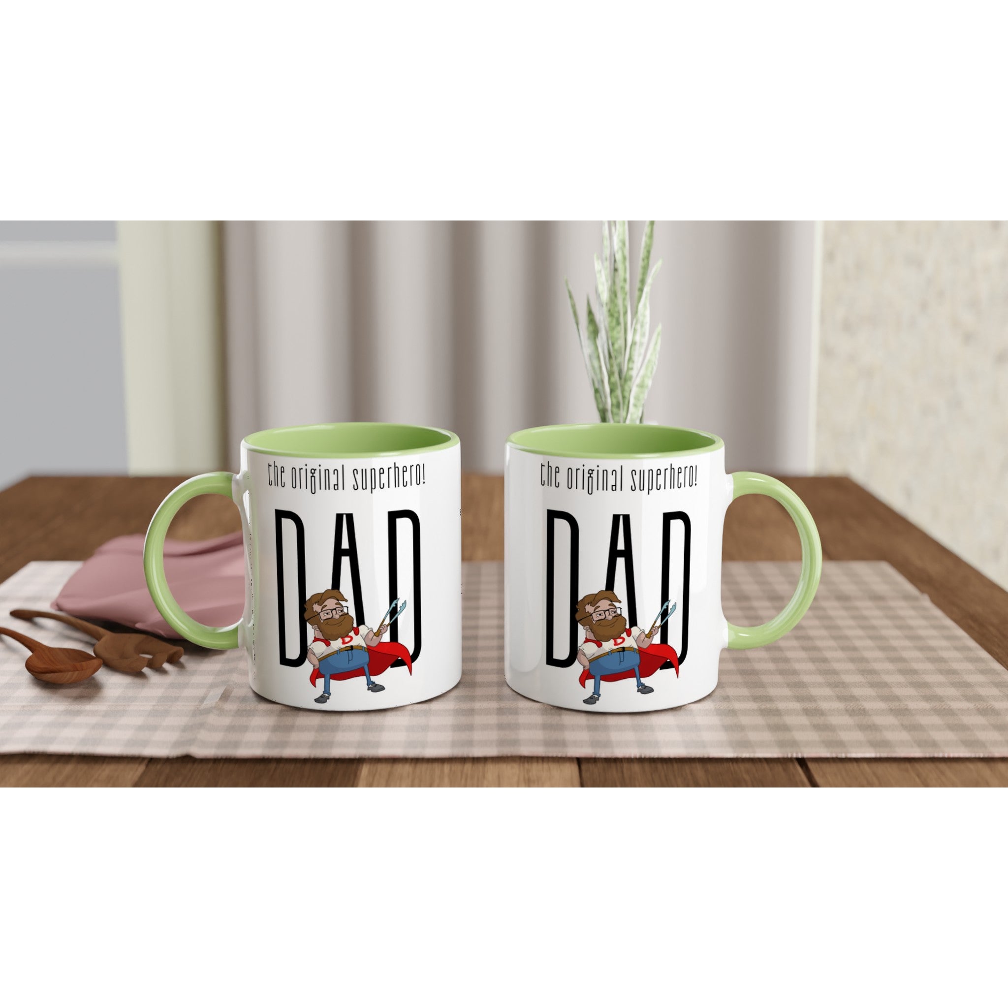 Dad, The Original Superhero - White 11oz Ceramic Mug with Colour Inside Colour 11oz Mug comic Dad Globally Fulfilled