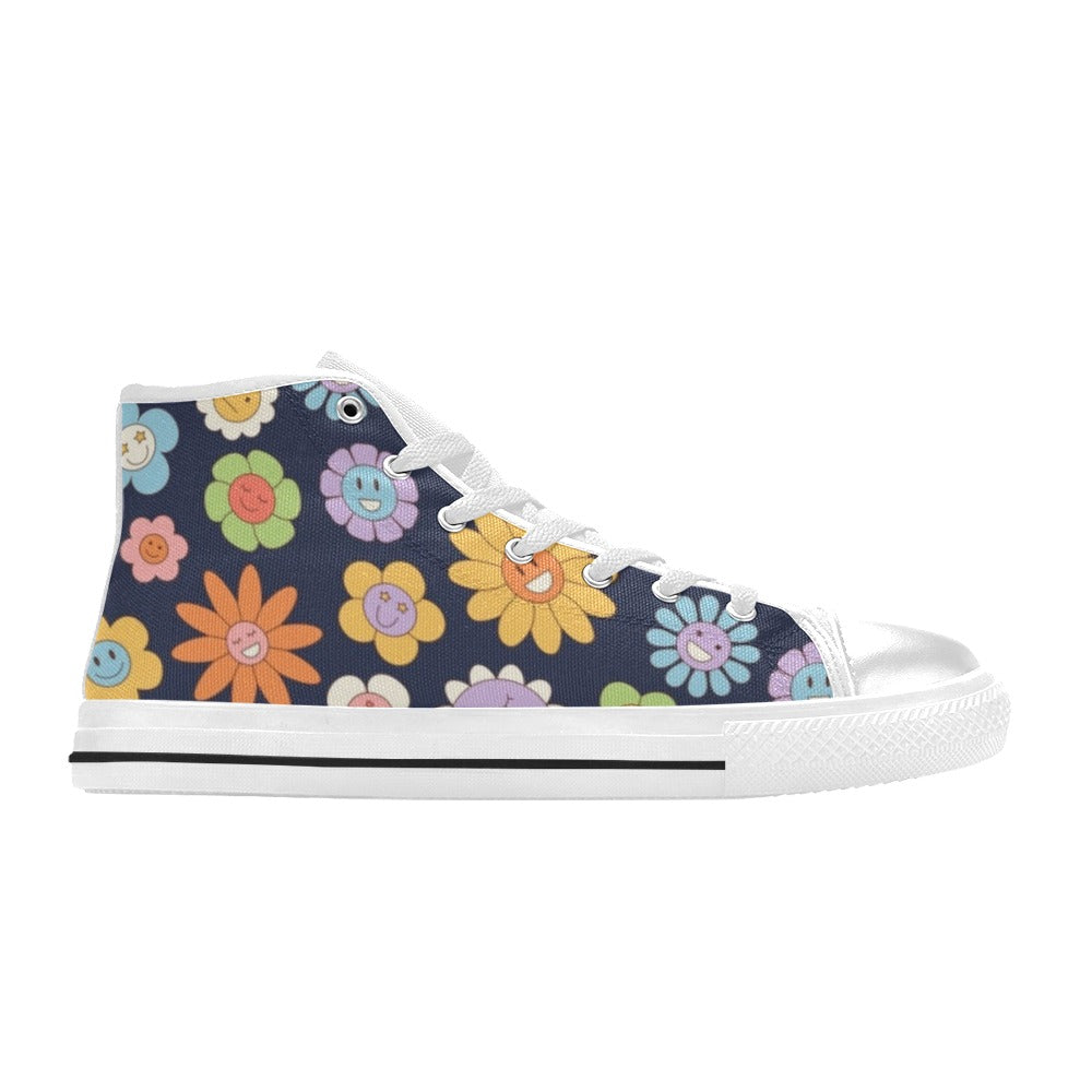 Groovy Flowers Kids High Top Canvas Shoes Kids High Top Canvas Shoes Plants Printed Offshore