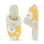 Daisies On Yellow Women's Fur Trim Thick-Sole Indoor Slippers Women's Fur Trimmed Slippers Plants Printed Offshore