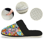 Happy Monsters Men's Fur Trim Thick-Sole Indoor Slippers Men's Fur Trimmed Slippers Printed Offshore Sci Fi