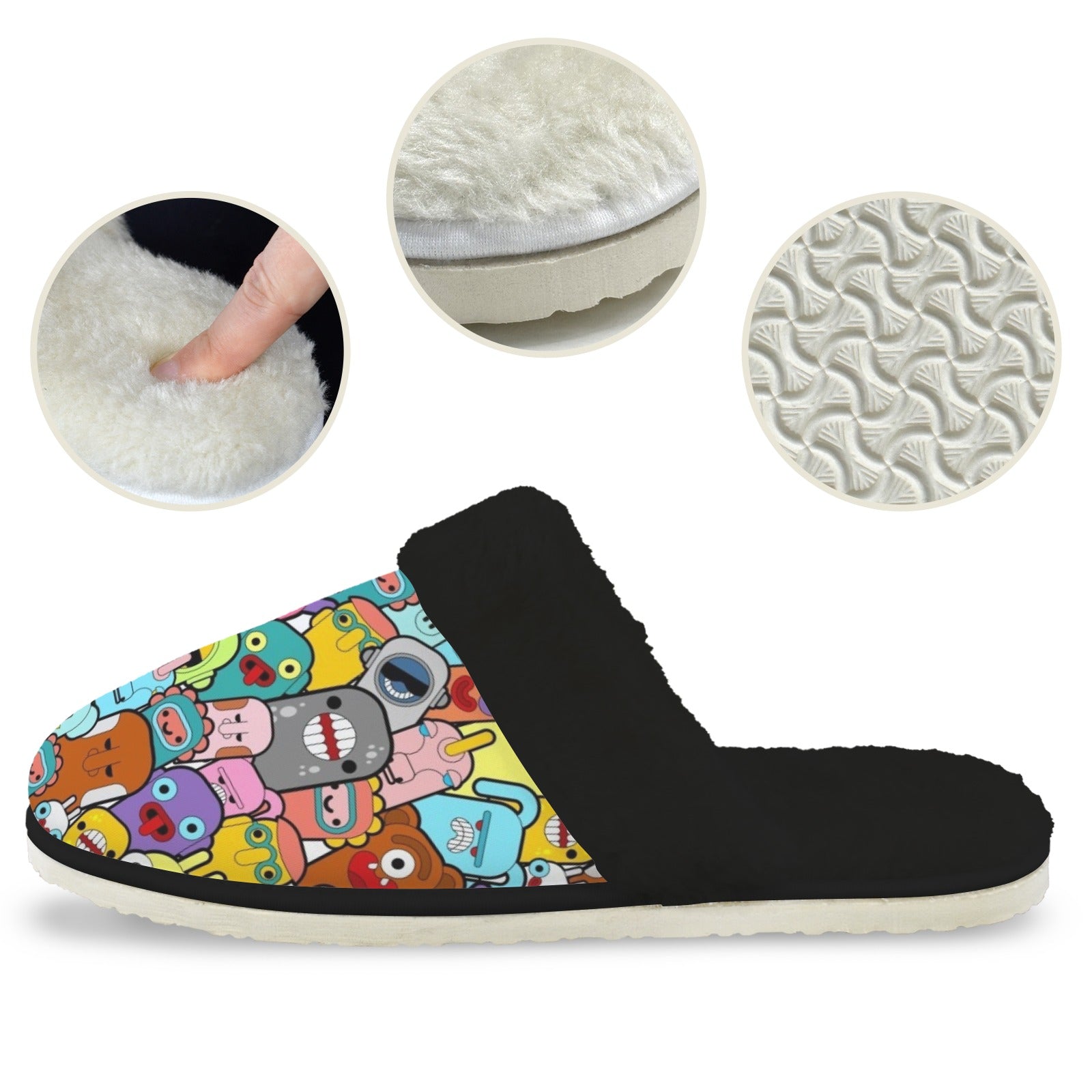 Happy Monsters - Men's Fur Trim Thick-Sole Indoor Slippers Men's Fur Trimmed Slippers Printed Offshore Sci Fi