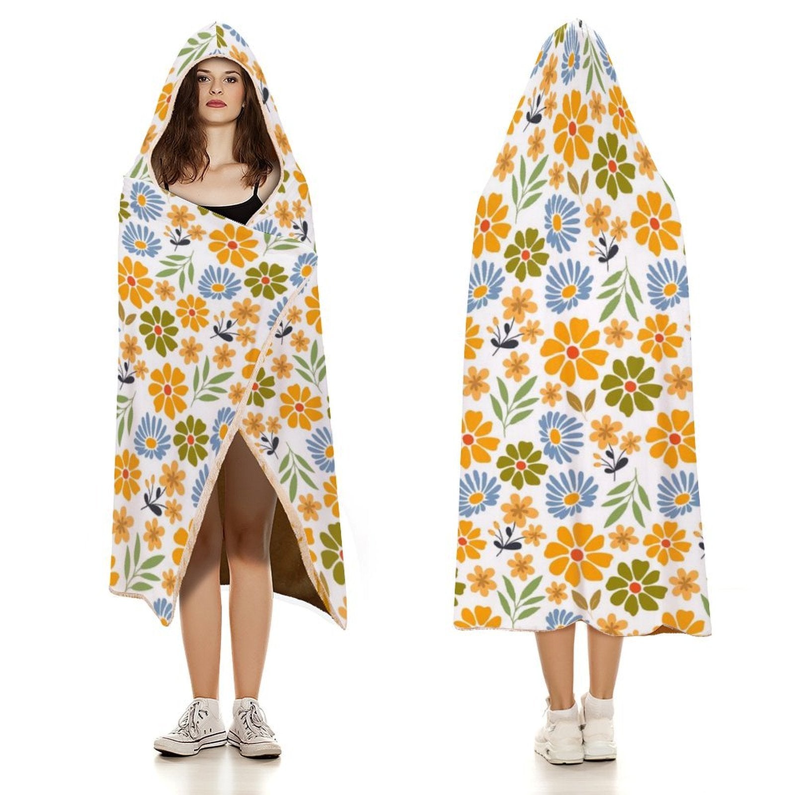 Boho Flowers Kids Hooded Blanket 100cm x 130cm Kids Hooded Blanket Plants Printed Offshore