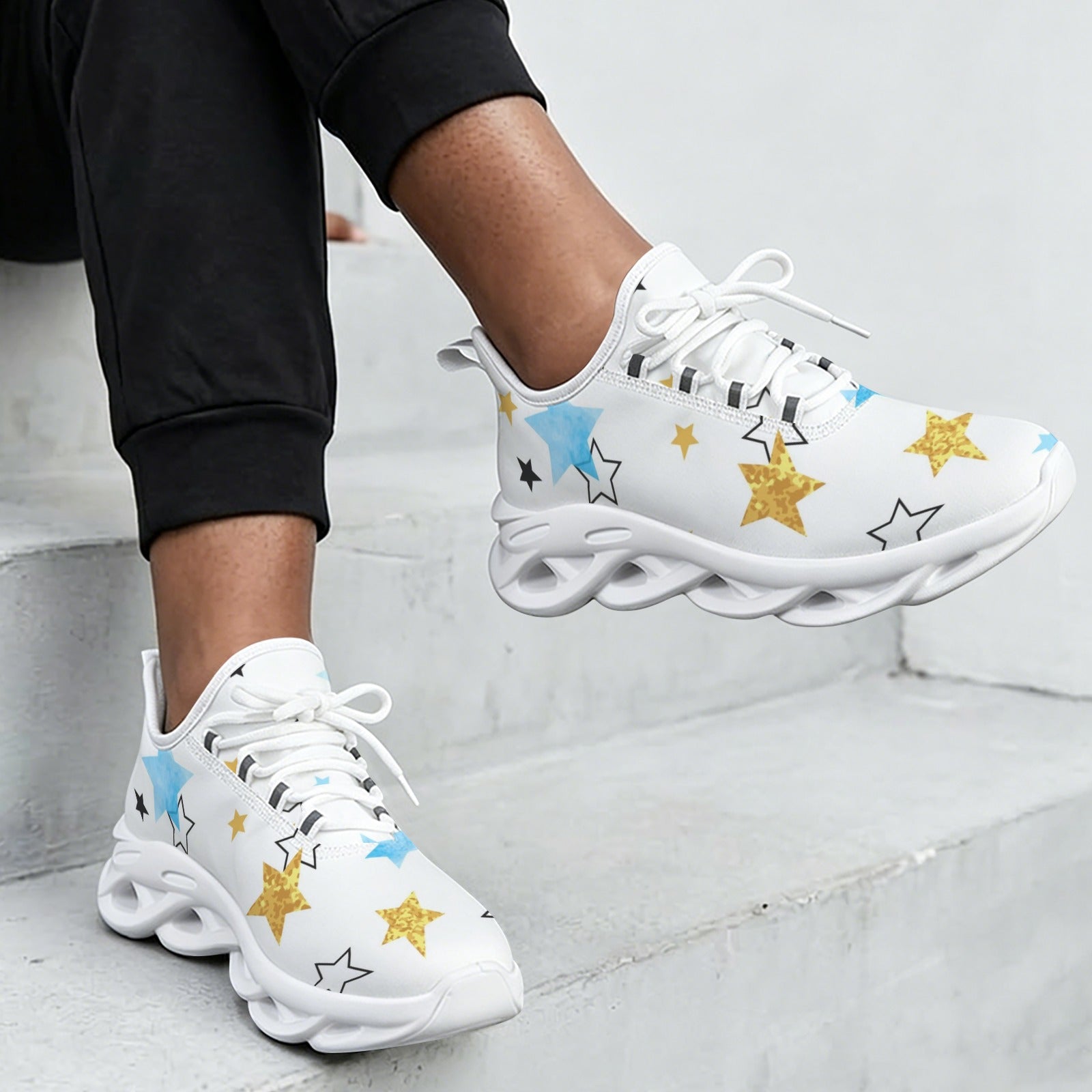 Stars In Blue And Gold Women's Twisted Sole Sneakers