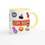 Personalised - Stay Bossy, Boss Mug - White 11oz Ceramic Mug with Colour Inside Personalised Mug Customise Funny Personalise