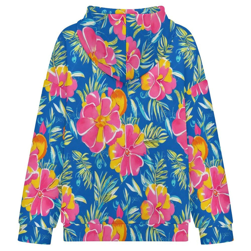 Blue And Pink Tropical Women's Full-Zip Hoodie