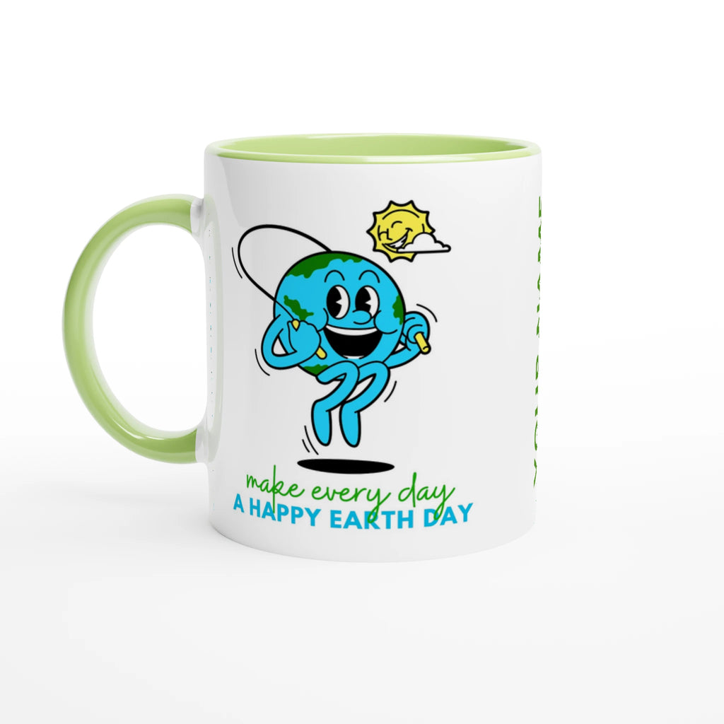Personalised - Make Every Day A Happy Earth Day - White 11oz Ceramic Mug with Colour Inside Ceramic Green Personalised 11oz Mug customise Environment Globally Fulfilled personalise