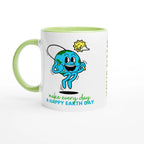 Personalised - Make Every Day A Happy Earth Day - White 11oz Ceramic Mug with Colour Inside Ceramic Green Personalised 11oz Mug customise Environment Globally Fulfilled personalise