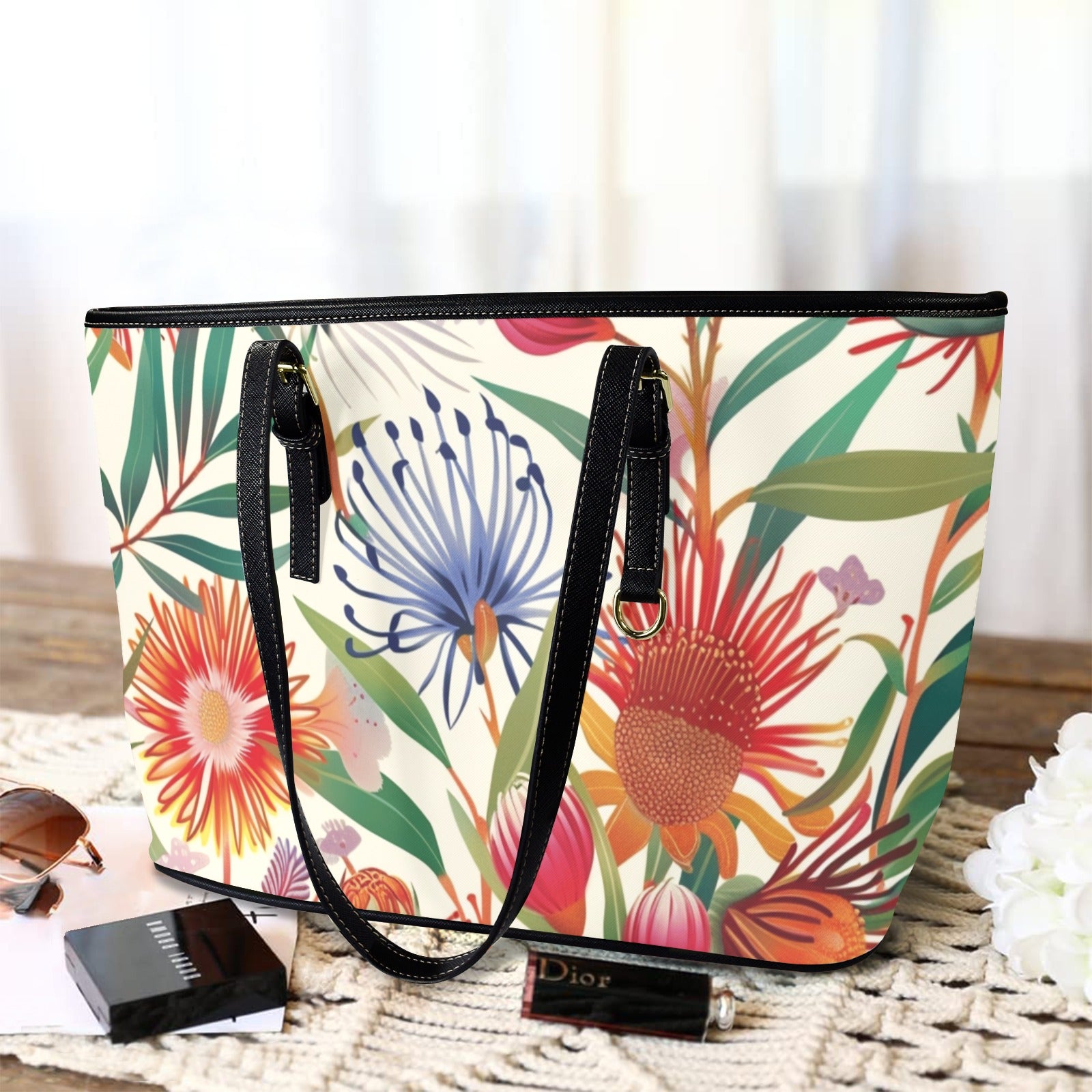 Australian Native Flora - Leather Tote Bag-Large