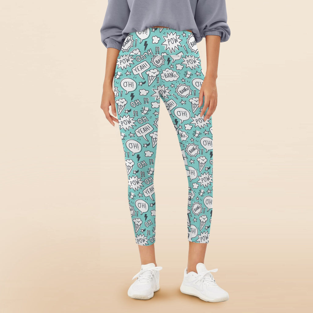 Comic Book Speech Bubbles - Women's High Waist Pockets Yoga Leggings