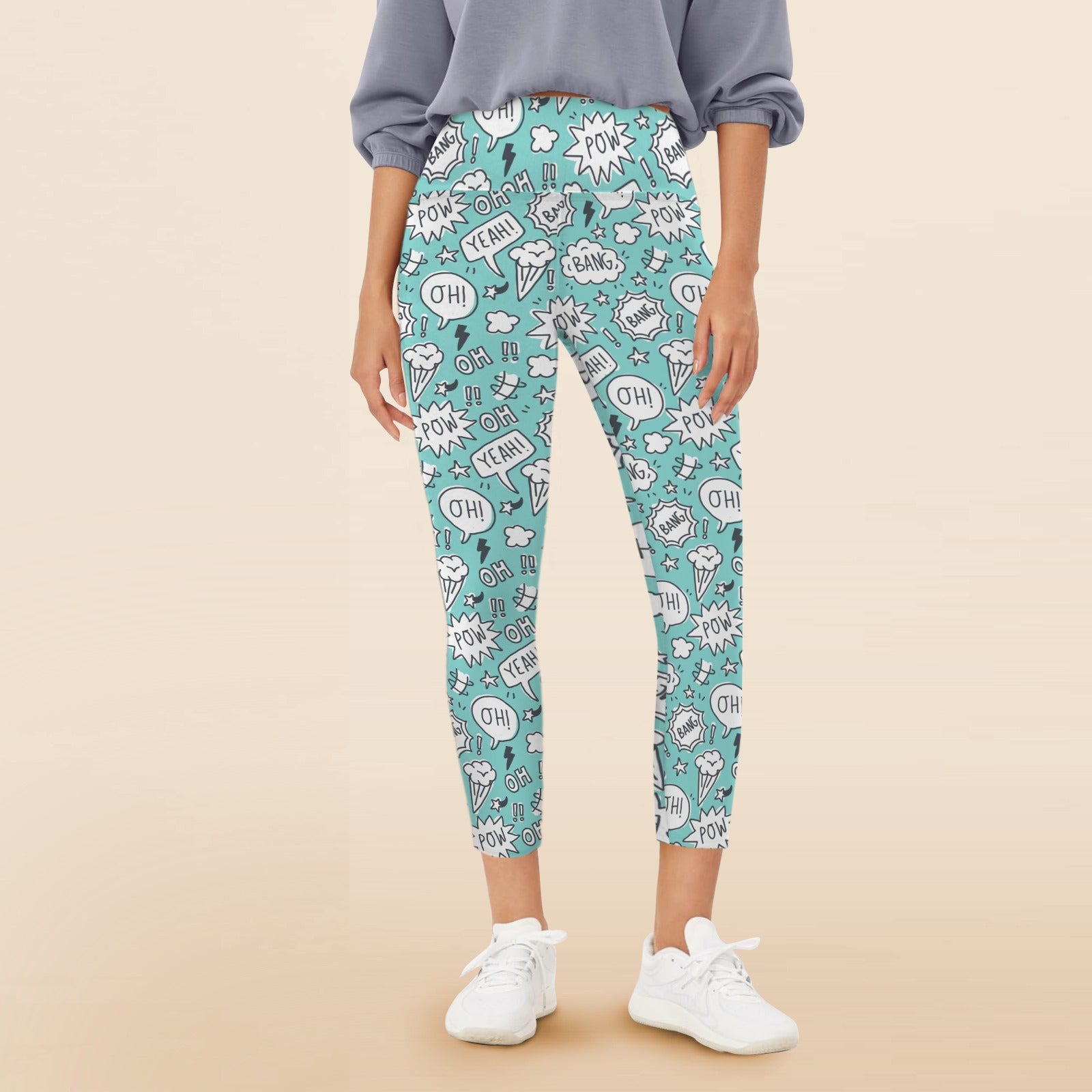 Comic Book Speech Bubbles - Women's High Waist Pockets Yoga Leggings