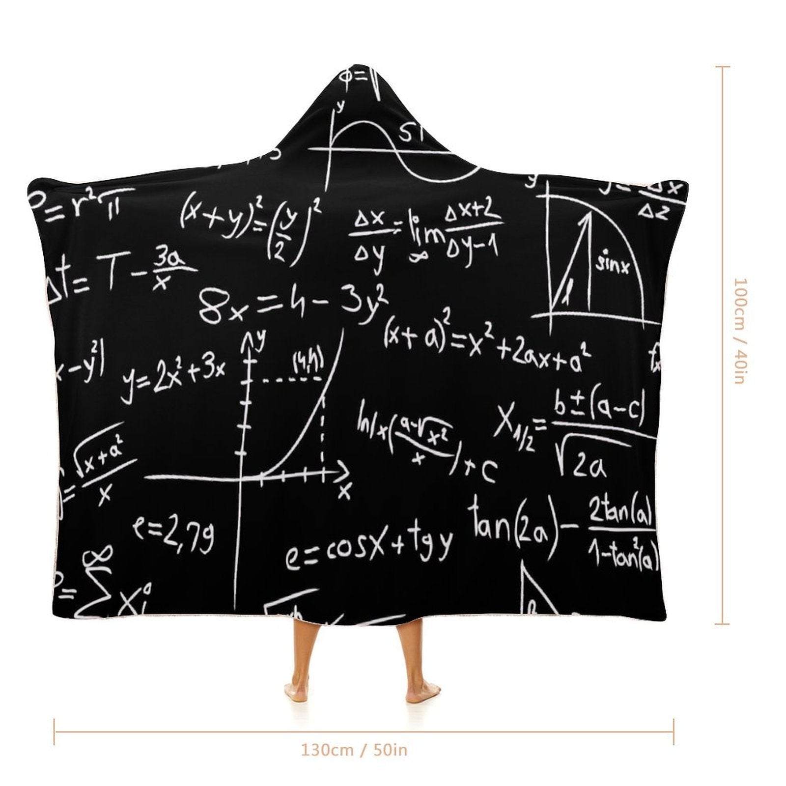 Equations Kids Hooded Blanket 100cm x 130cm Kids Hooded Blanket Maths Printed Offshore