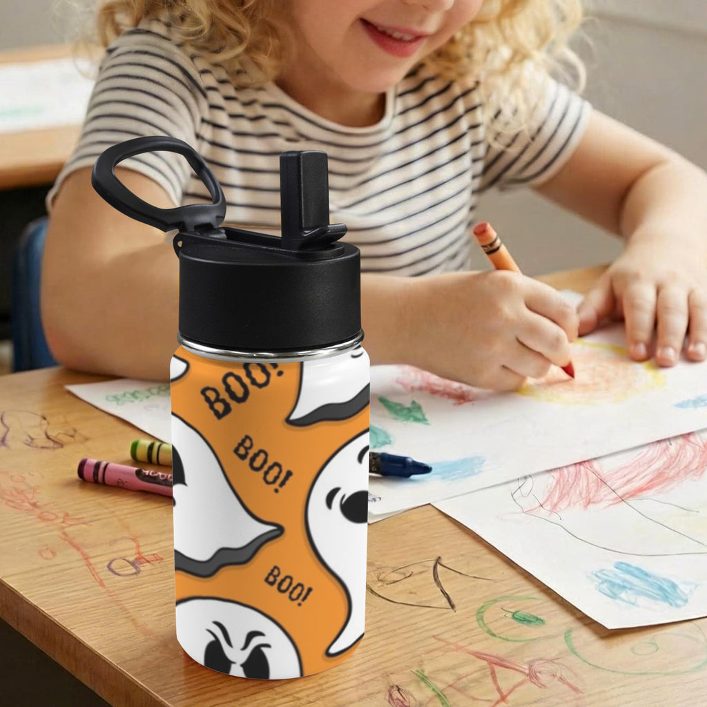 Halloween Ghost Boo 12oz Kids Water Bottle with Straw Lid