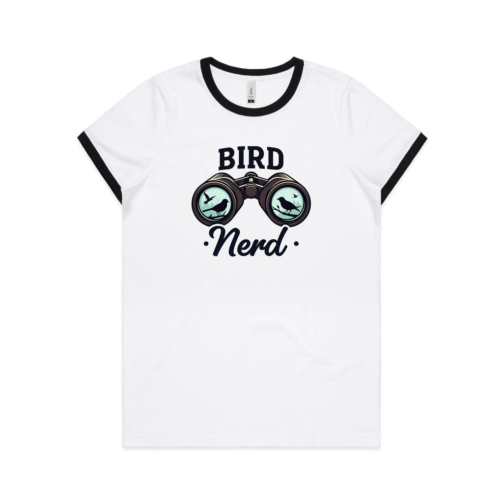 Bird Nerd - Women's Ringer Tee White Black Womens Ringer T-shirt animal Printed In Australia