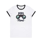Bird Nerd - Women's Ringer Tee White Black Womens Ringer T-shirt animal Printed In Australia