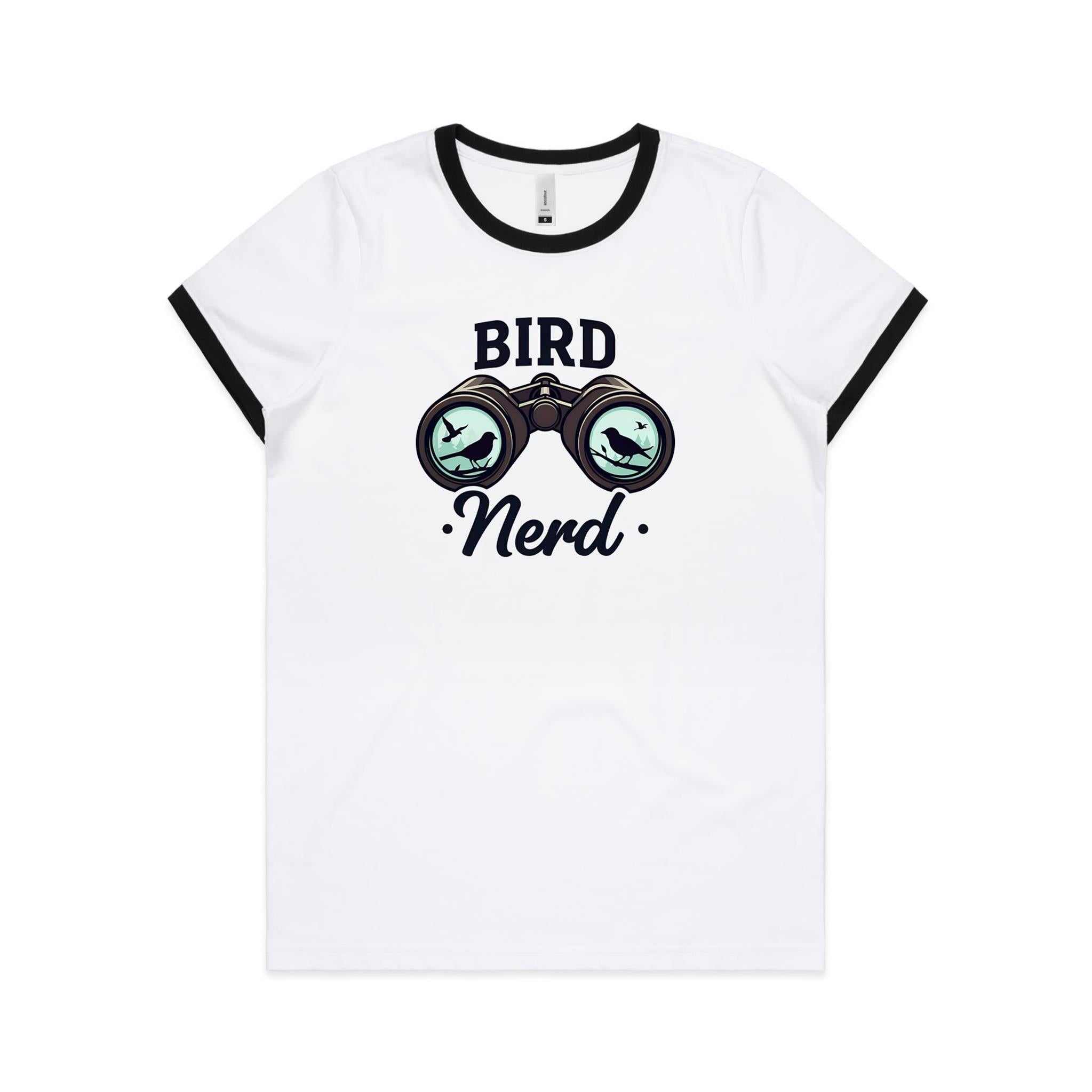 Bird Nerd - Women's Ringer Tee White Black Womens Ringer T-shirt animal Printed In Australia