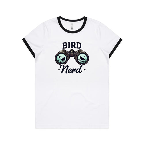 Bird Nerd - Women's Ringer Tee White Black Womens Ringer T-shirt animal Printed In Australia