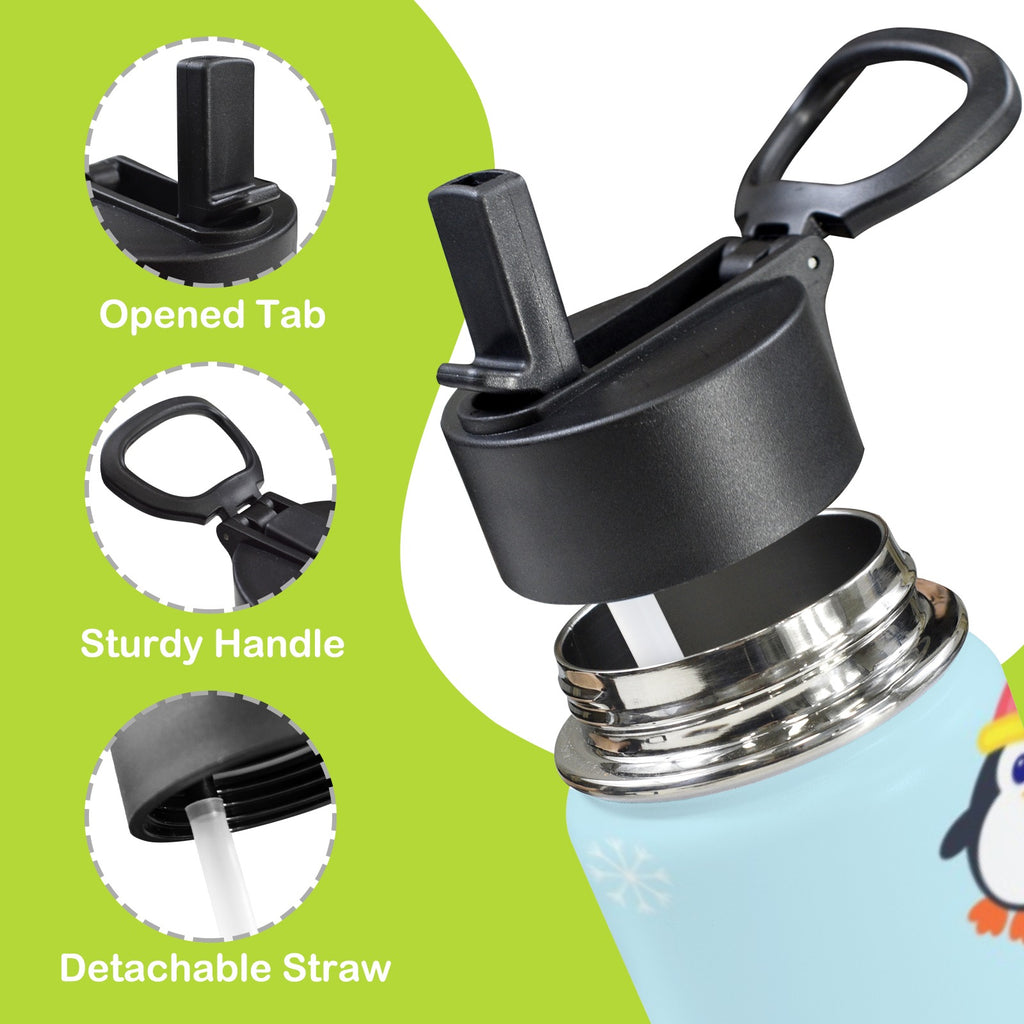 Winter Penguins 12oz Kids Water Bottle with Straw Lid