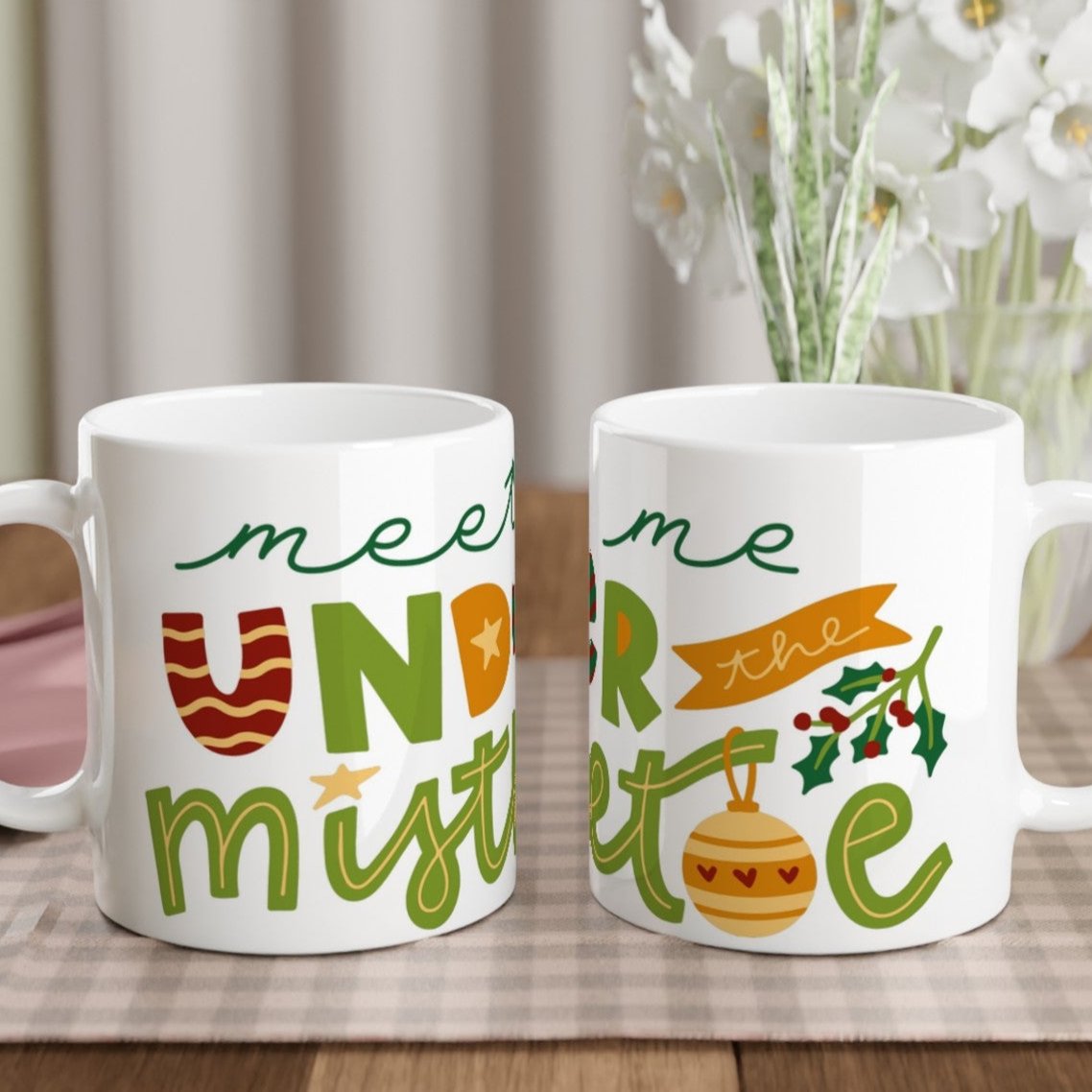 Meet Me Under The Mistletoe - White 11oz Ceramic Mug Default Title Christmas Mug Christmas Globally Fulfilled