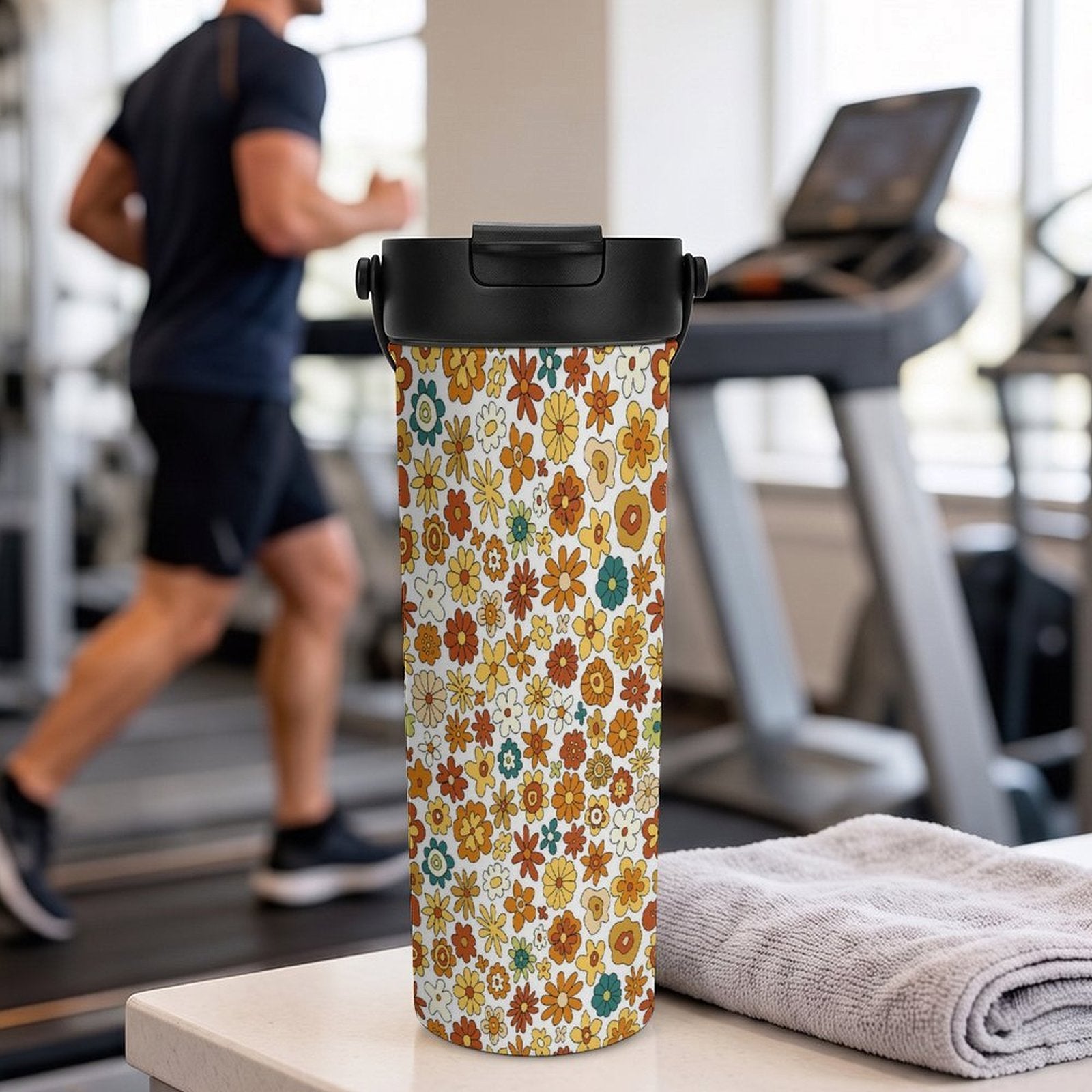70's Style Floral 20oz Tea Tumbler with Carry Handle