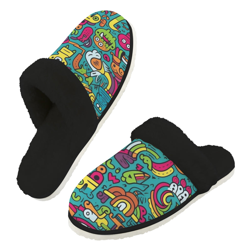 Crazy Characters Men's Fur Trim Thick-Sole Indoor Slippers 2XL Men's Fur Trimmed Slippers Printed Offshore Sci Fi