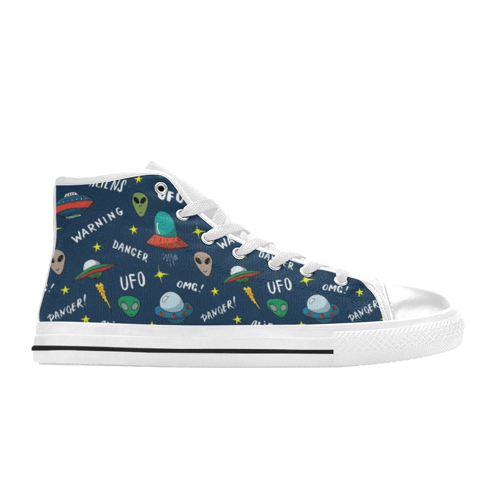 UFO's And Aliens Men's High Top Canvas Shoes Men's Classic High Top Canvas Shoes Printed Offshore Sci Fi