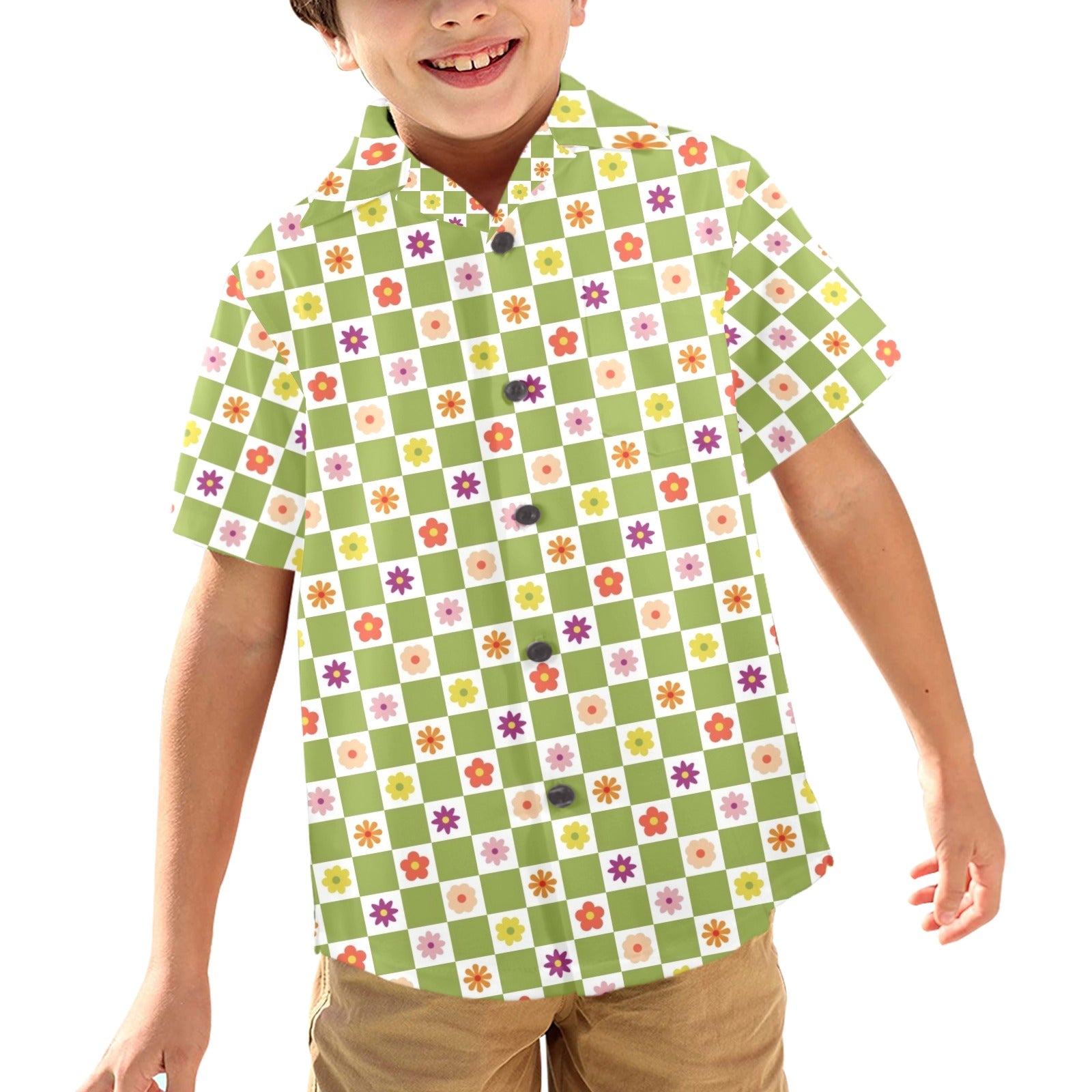 Flower Check Junior Kids Hawaiian Shirt