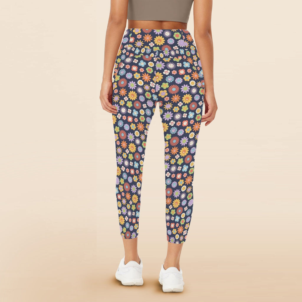 Groovy Flowers Women's High Waist Pockets Yoga Leggings